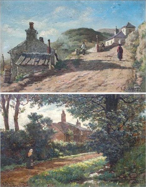 'the Mountain Road, Great Orme, Llandudno', And 'a Lancashire Lane' Oil Painting by Elias Mollineaux Bancroft