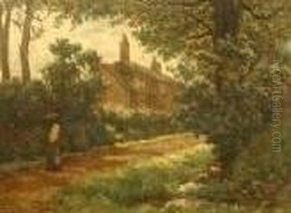 Wooded Lane With Cottage And Woman Oil Painting by Elias Mollineaux Bancroft