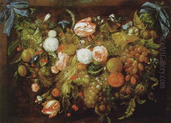 Stilleben Von Blumen Und Fruchten Oil Painting by Jan Davidsz De Heem