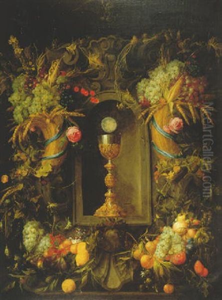 Eucaristia En Corona De Frutos Oil Painting by Jan Davidsz De Heem