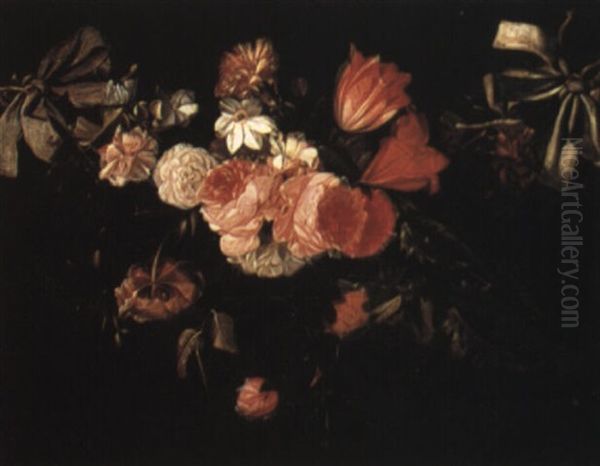 A Swag Of Flowers Oil Painting by Jan Davidsz De Heem