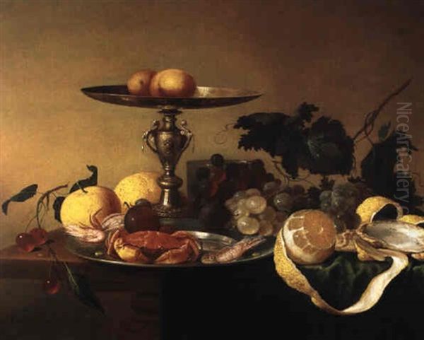 Stilleben Mit Apfeln, Pflaumen, Weintrauben Und Zitrone Oil Painting by Jan Davidsz De Heem