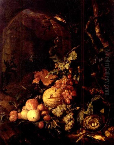 Still Life With Fruit And Insects Oil Painting by Jan Davidsz De Heem