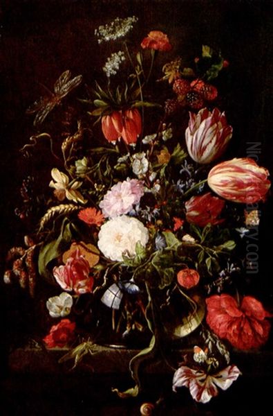 Still Life Of Variegated Tulips Oil Painting by Jan Davidsz De Heem