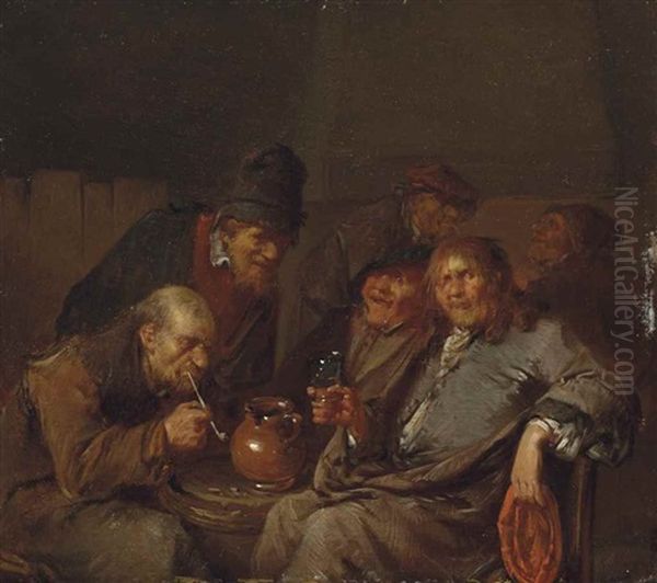 Peasants Drinking And Smoking In An Interior Oil Painting by Egbert van Heemskerck the Elder