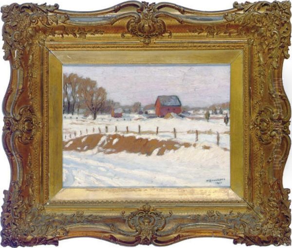 A Farm Under A Winter Sunset Oil Painting by Milton Herbert Bancroft