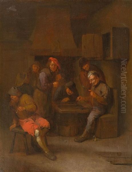 Men Playing And Smoking In A Tavern Oil Painting by Egbert van Heemskerck the Elder