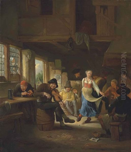 A Tavern Interior With A Woman Dancing, Musicians And Other Figures Merrymaking Oil Painting by Egbert van Heemskerck the Elder