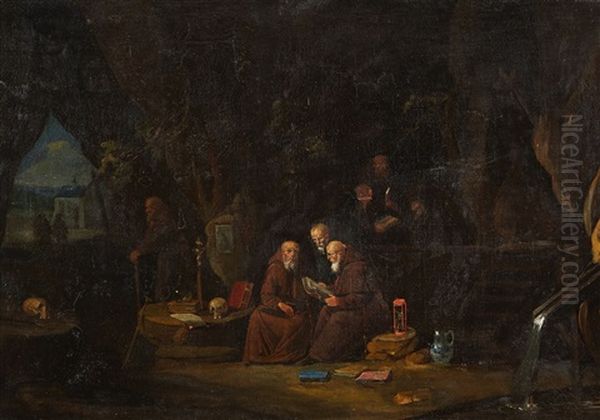 Hermits In A Grotto Oil Painting by Egbert van Heemskerck the Elder