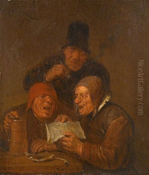 Three Men In An Interior Oil Painting by Egbert van Heemskerck the Elder