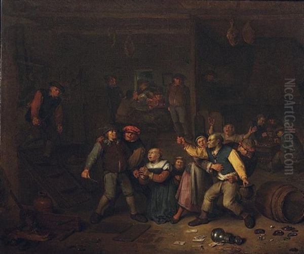 Interieur De Taverne Avec Une Rixe De Paysans Oil Painting by Egbert van Heemskerck the Elder