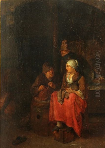 A Tavern Interior Oil Painting by Egbert van Heemskerck the Elder