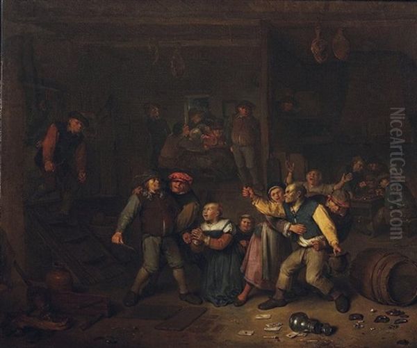 Interieur De Taverne Avec Une Rixe De Paysans Oil Painting by Egbert van Heemskerck the Elder