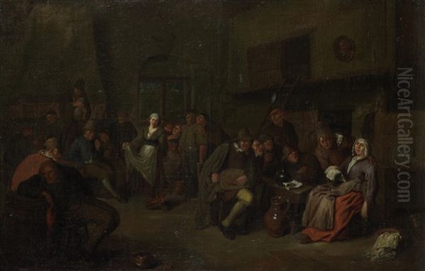 Peasants Merrymaking In A Tavern Interior Oil Painting by Egbert van Heemskerck the Elder