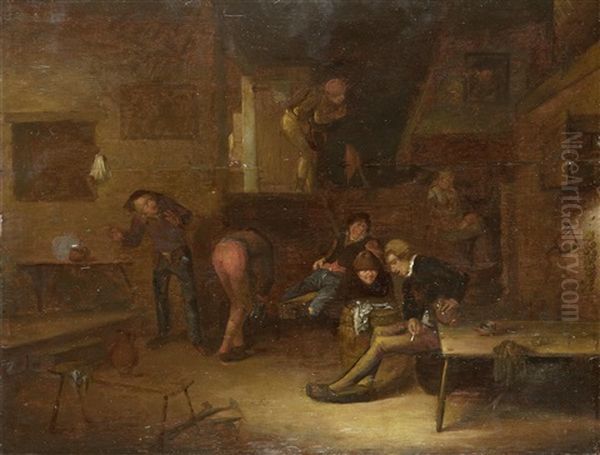 Tavern Interior Oil Painting by Egbert van Heemskerck the Elder