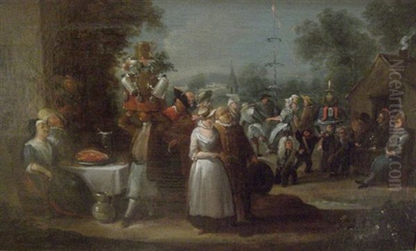 Flemish Peasants Festive Celebrations Oil Painting by Egbert van Heemskerck the Elder