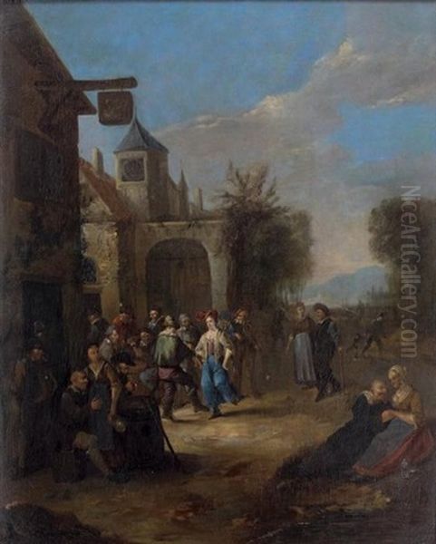 Rejouissances Paysannes A L'exterieur De L'auberge Oil Painting by Egbert van Heemskerck the Elder