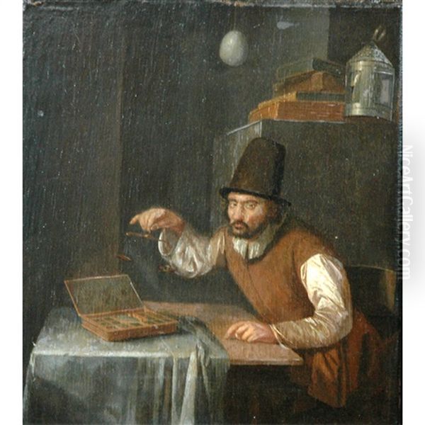 A Man Weighing Gold Oil Painting by Egbert van Heemskerck the Elder