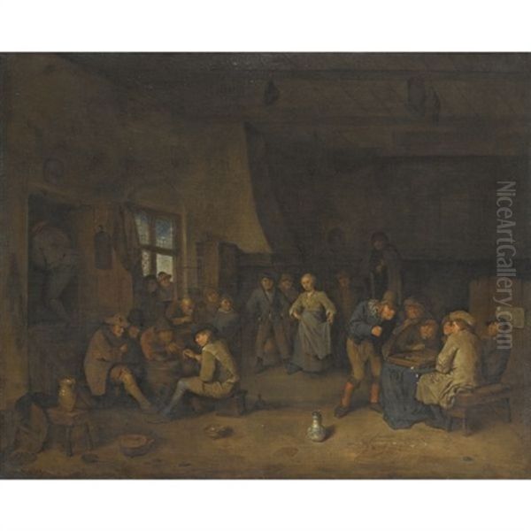 A Tavern Scene With Figures Playing Chess Oil Painting by Egbert van Heemskerck the Elder