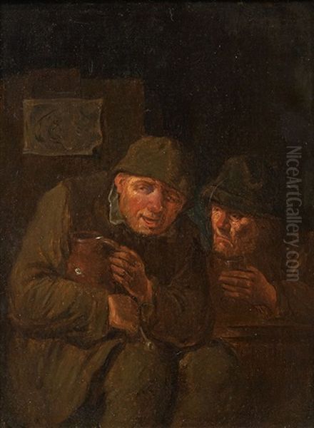 Zwei Zechbruder Mit Krug, Glas Und Pfeife Oil Painting by Egbert van Heemskerck the Elder