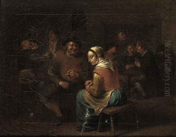 Boors Making Merry In An Inn Oil Painting by Egbert van Heemskerck the Elder