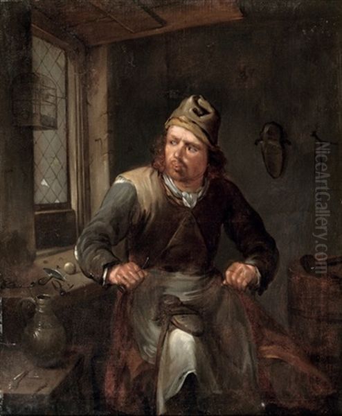 A Cobbler In His Workshop Oil Painting by Egbert van Heemskerck the Elder