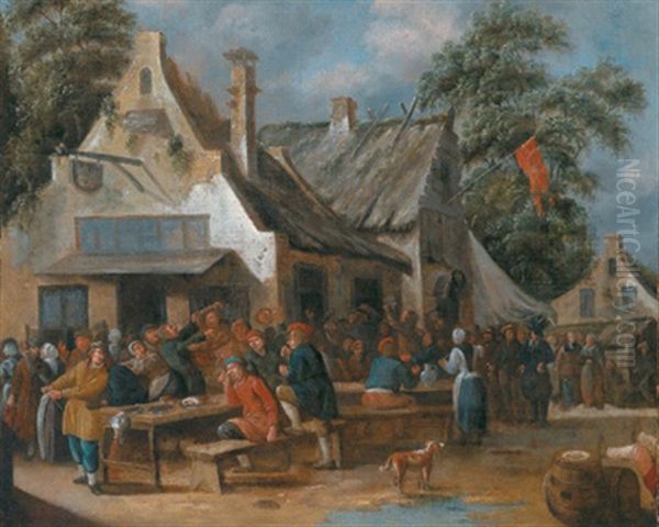 Feiernde Bauern Vor Einem Wirtshaus Oil Painting by Egbert van Heemskerck the Elder