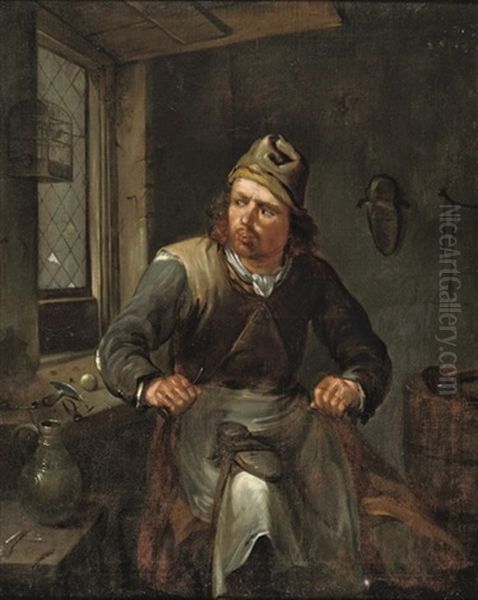 A Cobbler In His Workshop Oil Painting by Egbert van Heemskerck the Elder