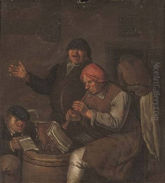 Peasants Making Music Outside A Tavern Oil Painting by Egbert van Heemskerck the Elder