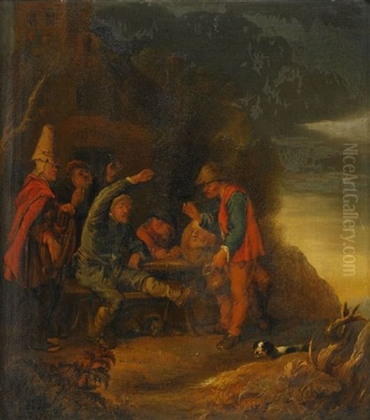 Landskap Med Burleska Figurer I Samsprak Oil Painting by Egbert van Heemskerck the Elder