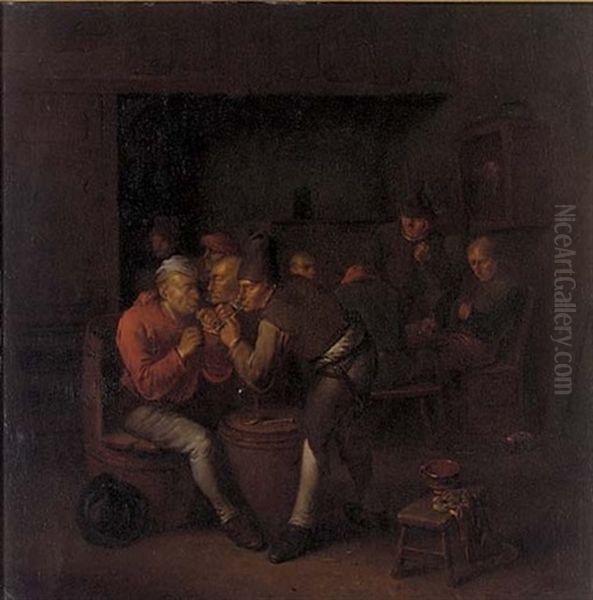 Peasants Smoking In A Tavern Oil Painting by Egbert van Heemskerck the Elder