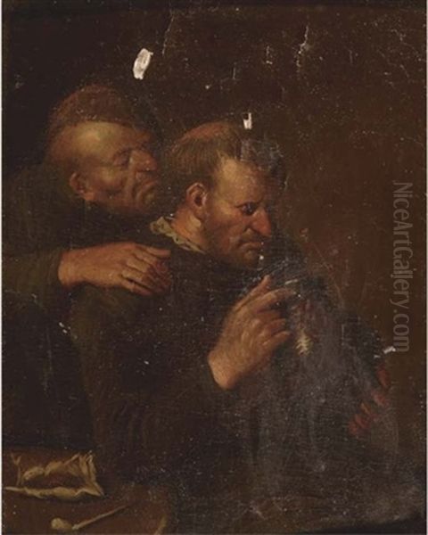 Two Peasants Smoking And Drinking Oil Painting by Egbert van Heemskerck the Elder