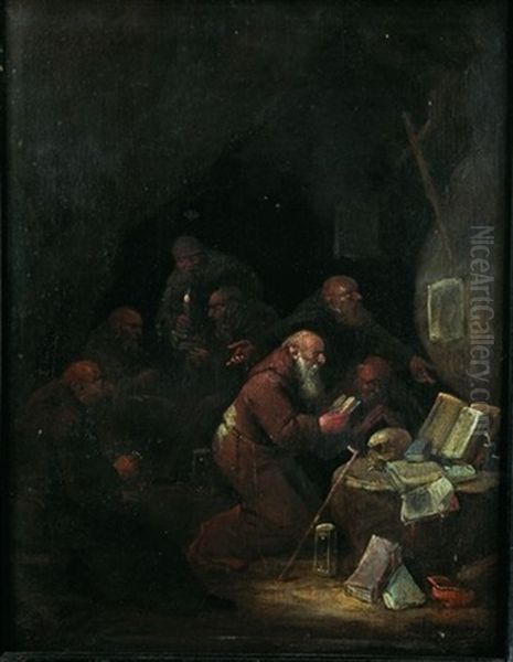 Une Reunion De Moines Dans Une Grotte Oil Painting by Egbert van Heemskerck the Elder