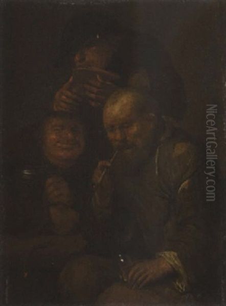 Peasants Drinking And Smoking Oil Painting by Egbert van Heemskerck the Elder