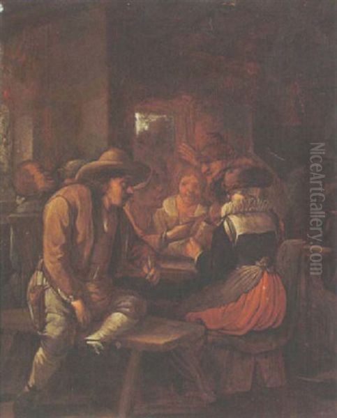 Peasants Drinking And Smoking At A Table In An Inn Oil Painting by Egbert van Heemskerck the Elder