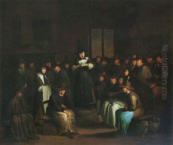 A Quakers' Meeting Oil Painting by Egbert van Heemskerck the Elder