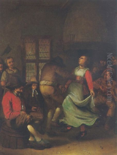 A Tavern Interior With Peasants Dancing Oil Painting by Egbert van Heemskerck the Elder