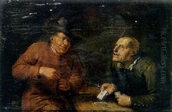 Boors Playing Cards At A Table Oil Painting by Egbert van Heemskerck the Elder