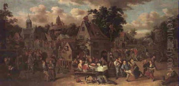 A Village Kermesse With Peasants, Dentist, A Quack, Parade, And A Wedding Party Oil Painting by Egbert van Heemskerck the Elder