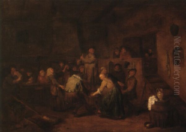 A Tavern Interior With Peasants Dancing Oil Painting by Egbert van Heemskerck the Elder