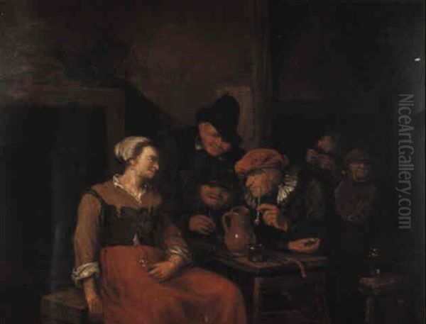 Peasants In A Cottage Interior Oil Painting by Egbert van Heemskerck the Elder