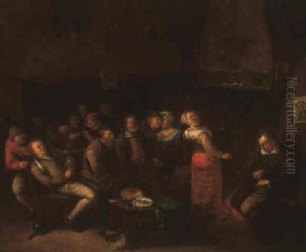 Figures Merrymaking In A Tavern Interior Oil Painting by Egbert van Heemskerck the Elder