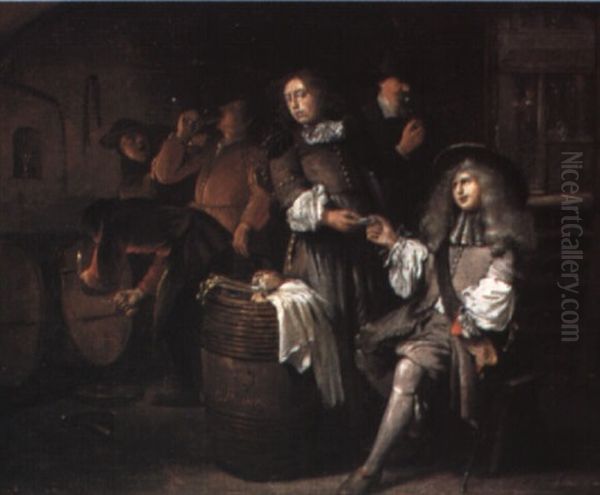 Gentlemen Tasting Wine In A Cellar Oil Painting by Egbert van Heemskerck the Elder