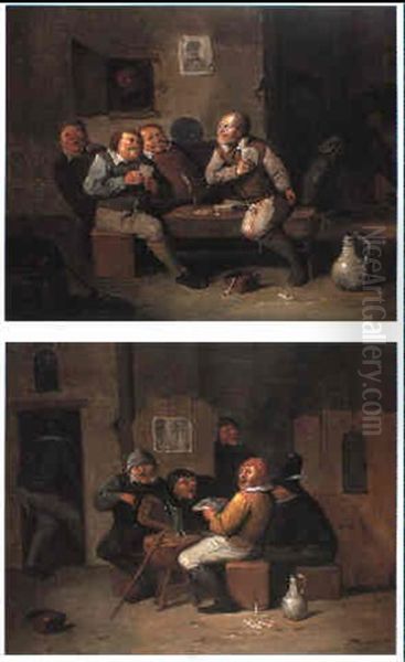 Tavern Interiors With Boors Playing Cards Oil Painting by Egbert van Heemskerck the Elder