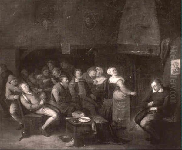 Figures Merrymaking In A Tavern Interior Oil Painting by Egbert van Heemskerck the Elder