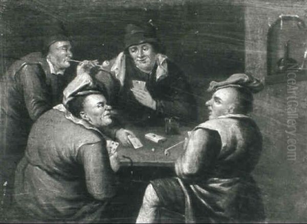 Topers Playing Cards In A Tavern Interior Oil Painting by Egbert van Heemskerck the Elder