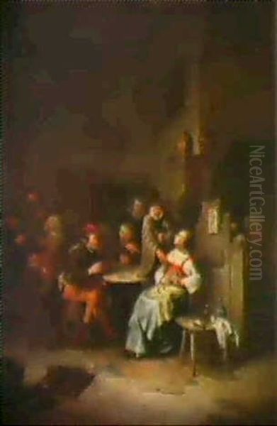 Les Joueurs De Cartes Dans Un Interieur D'auberge Oil Painting by Egbert van Heemskerck the Elder