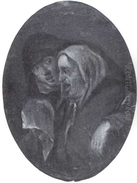 Old Man And Old Woman Oil Painting by Egbert van Heemskerck the Elder