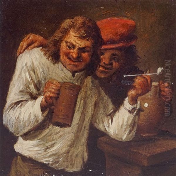 Two Drinkers With Stoneware Jugs Oil Painting by Egbert van Heemskerck the Younger