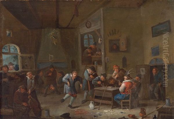 A Tavern Interior Oil Painting by Egbert van Heemskerck the Younger